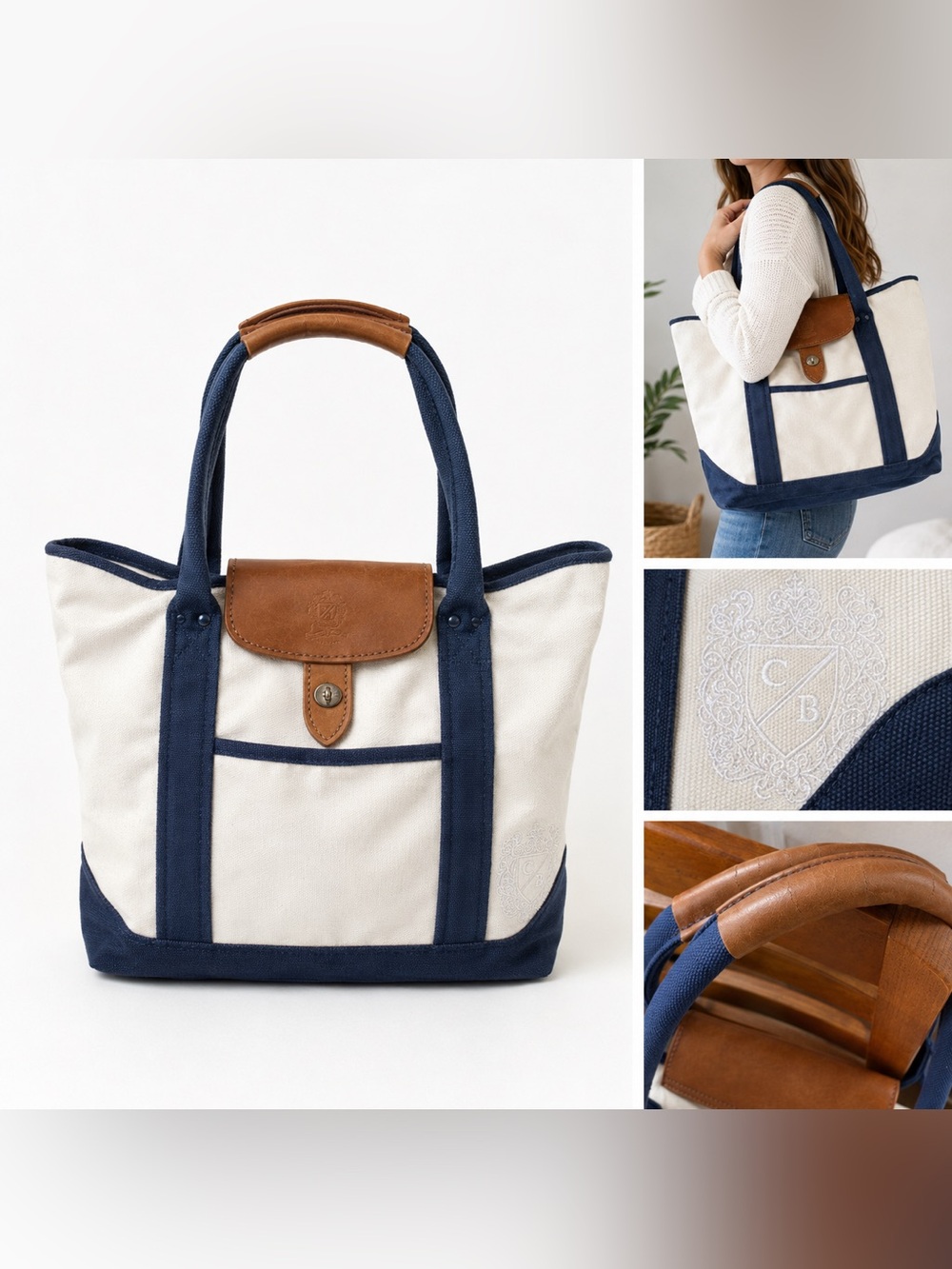 Cutter& Buck Food Network Legacy Collection Canvas Summer Tote Bag Blue Ivory